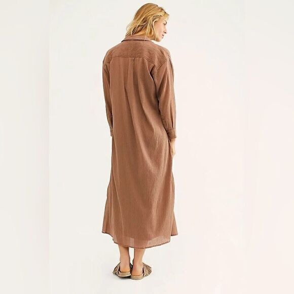 Free People My Soulmate Maxi Shirt Top Endless Summer Buttondown Cocoa NWT - Picture 2 of 12